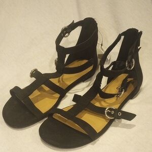 torrid Black Strappy Gladiator Sandals with Silver Buckles